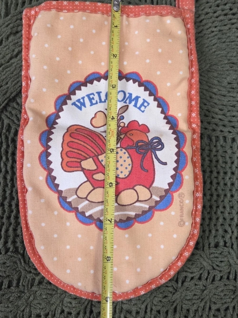 Franco Hand Oven Mitt Vintage Chicken Welcome Orange Polka Dots Retro